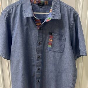 LRG Free Bricks woven blue button up casual shirt size 2XL short sleeve XXL